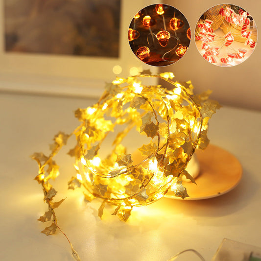 Lichterkette mit goldenen Blättern, 2 m/6,5 ft, 20 LEDs