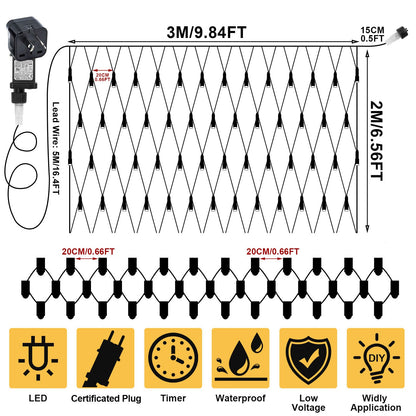 Waterproof Low Voltage Power Saving LED Net Light, 2x3M/4x6M