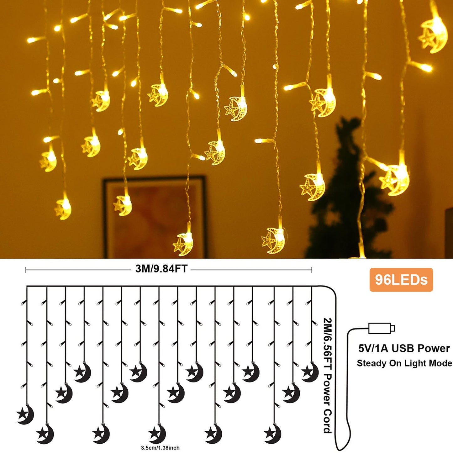 LED Curtain Icicle String Light, 3M 96LEDs