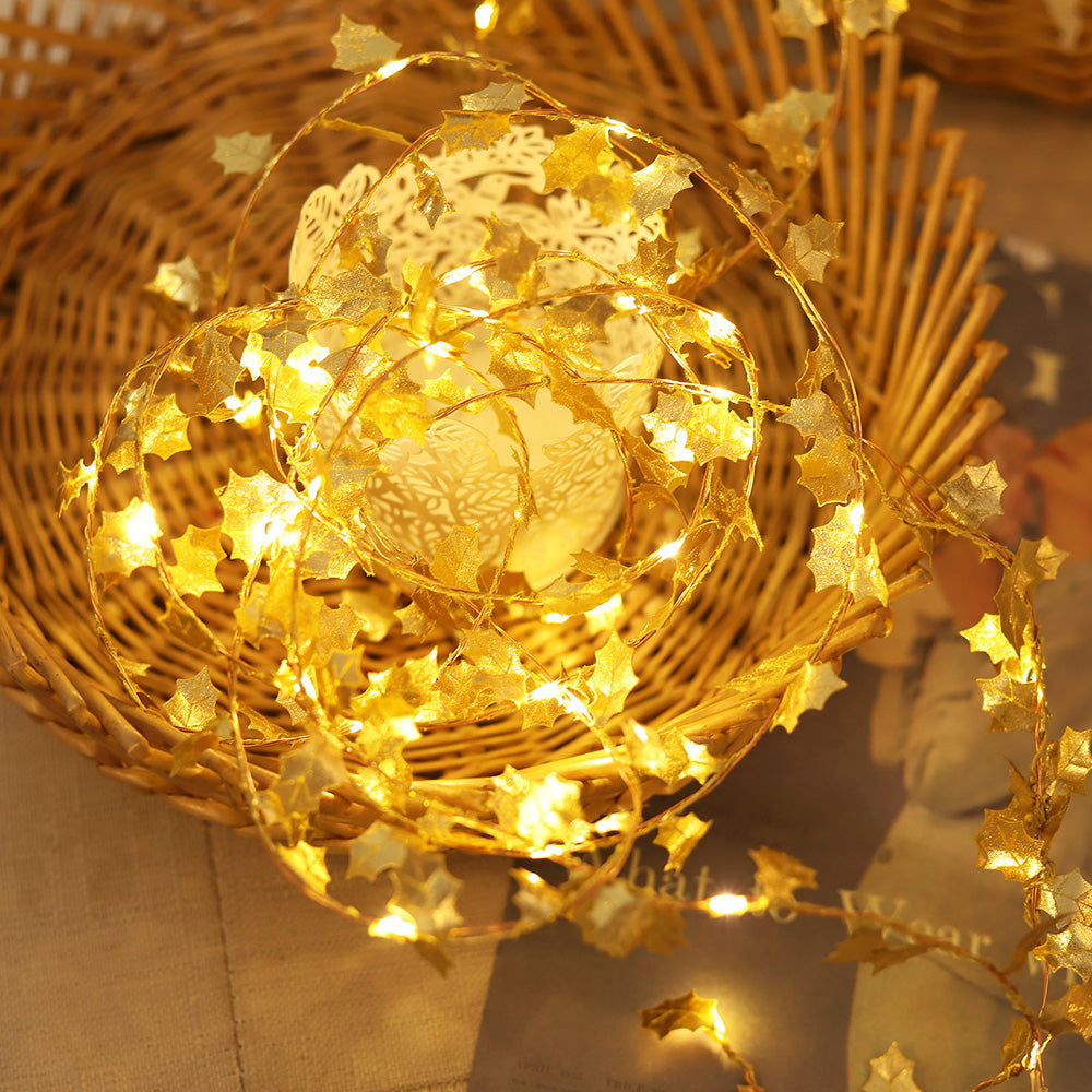 Gold Leaves String Lights, 2M/6.5FT 20 LEDs