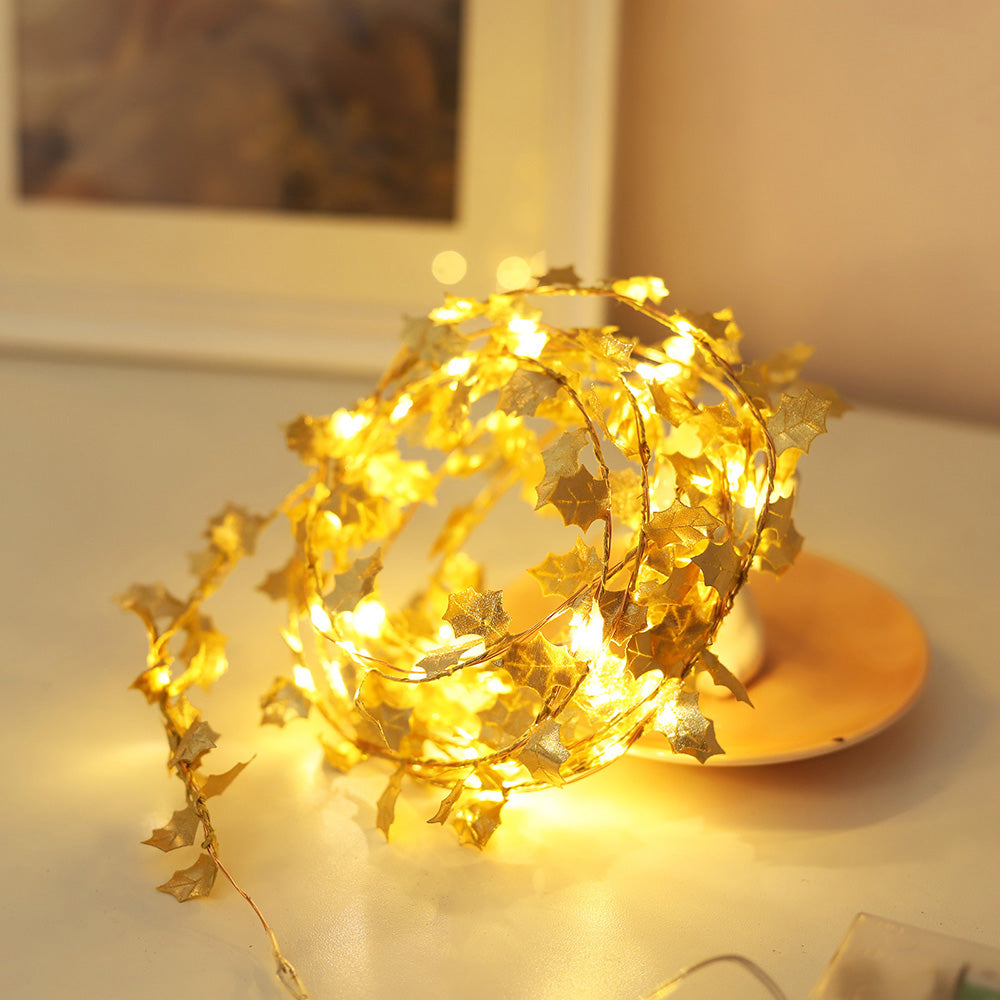 Lichterkette „Goldener Schmetterling/Goldene Blätter“, 2 m, 20 LEDs