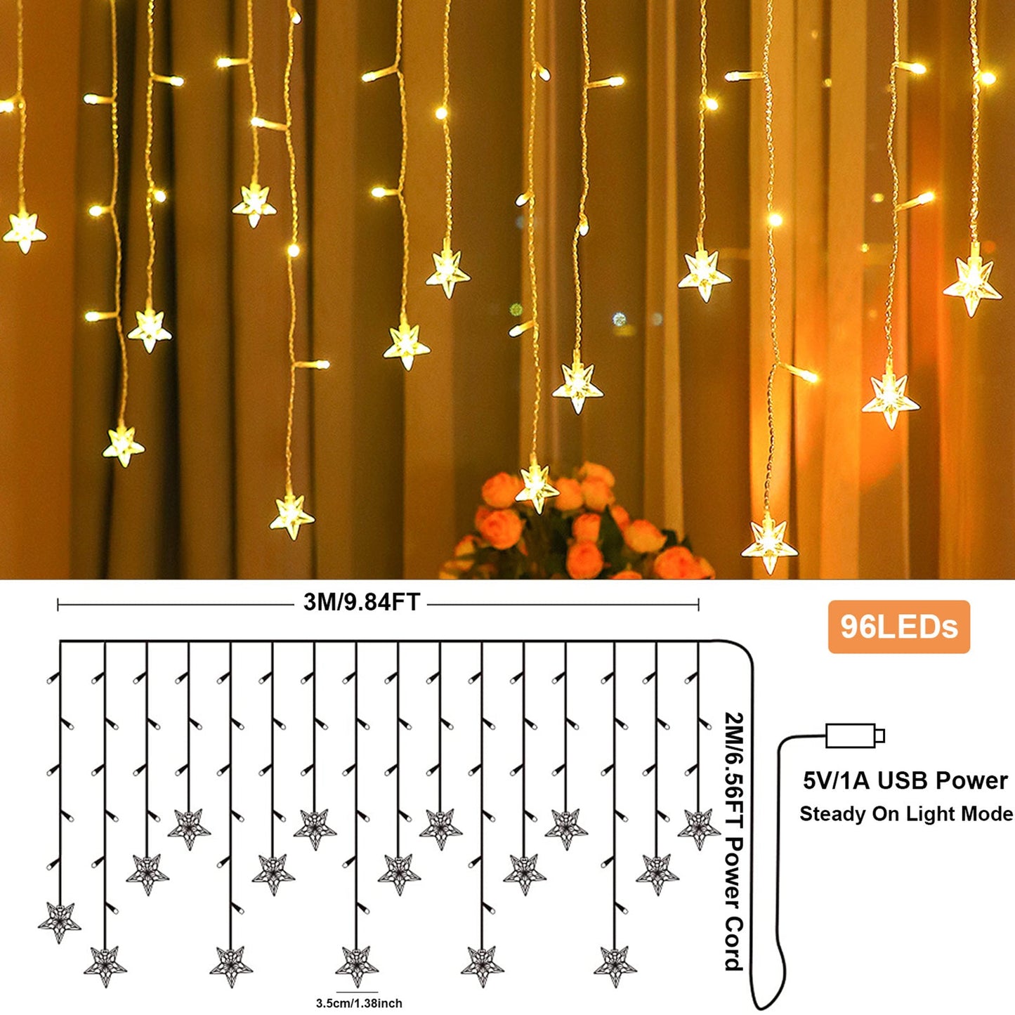 LED-Vorhang-Eiszapfen-Lichterkette, 3 m, 96 LEDs