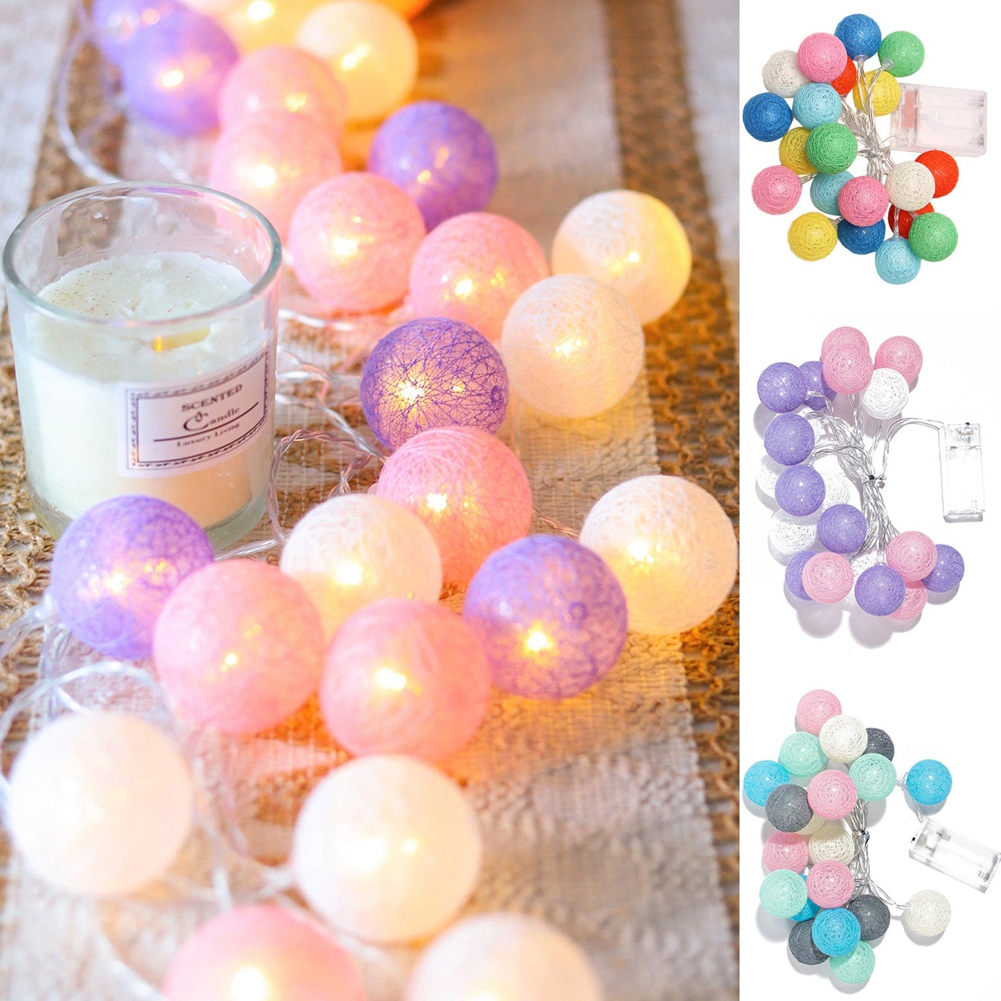 Cotton Balls Fairy String Lights 1-3M 10/20 LEDs