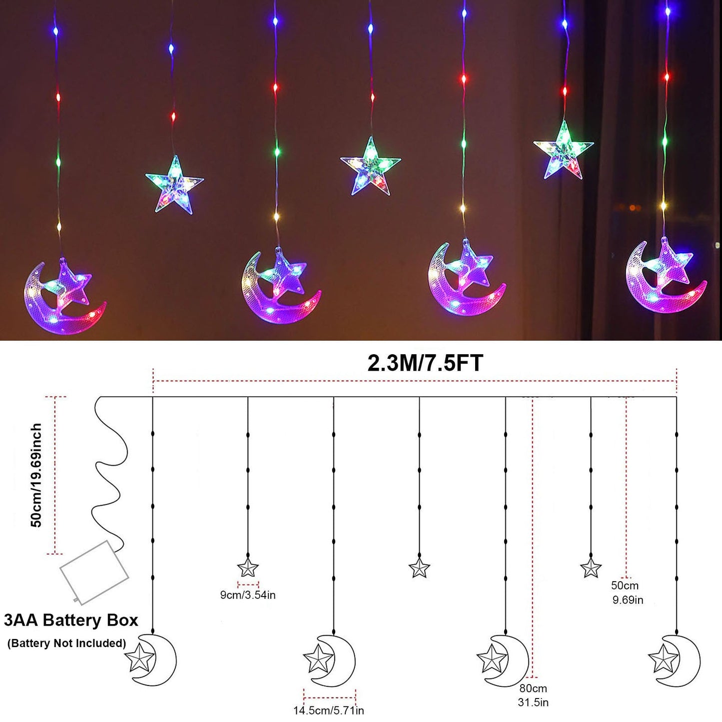 Luz de cadena de carámbano de cortina LED impermeable, 2,3 M 82 LED